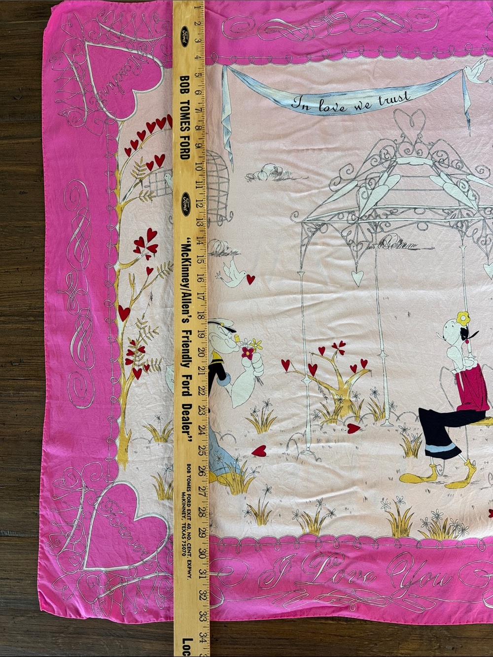VTG 2001 Moschino Pink Silk Scarf Popeye Olive Oyl In Love We Trust - Picture 8 of 12